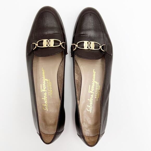 Vtg Salvatore Ferragamo Womens Loafer 6 AA Chocolate Brown Leather Gold Italy - Picture 4 of 12
